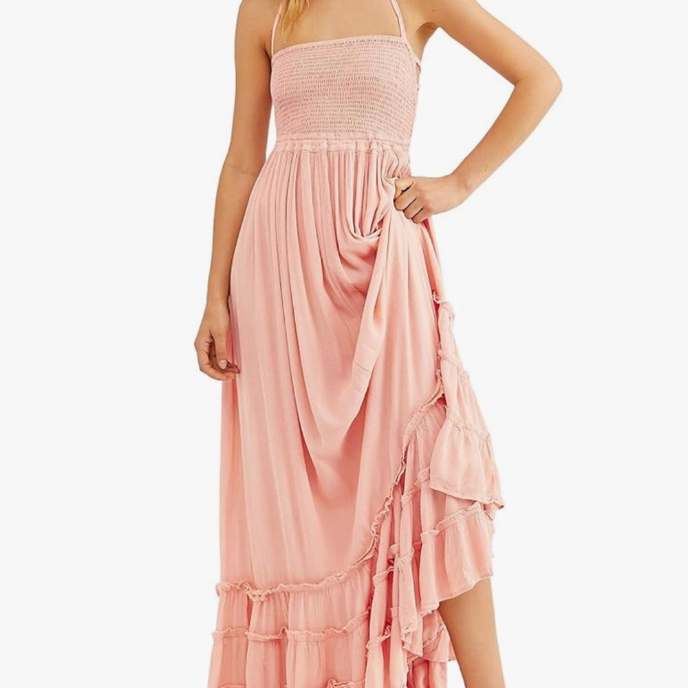 Pink Pleated Ruffled Backless Sundress - Picture 2 of 3